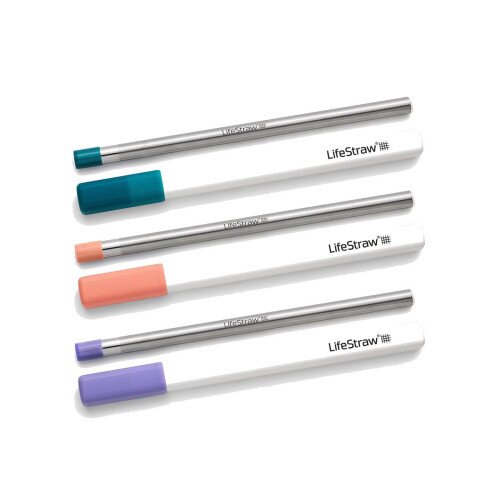 LifeStraw Sip Reusable Steel Filter Straw - Laguna Teal, Apricot Pink, Thistle Purple - 3-Pack