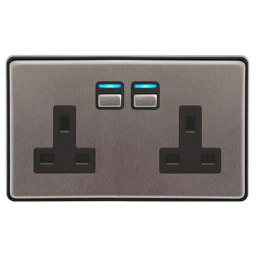 Lightwave Smart Socket (2 gang) - Stainless Steel