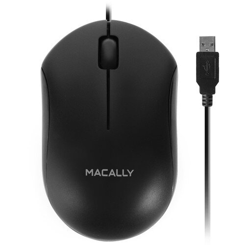 Macally Black 3 Button Optical USB Wired Mouse for Mac and PC