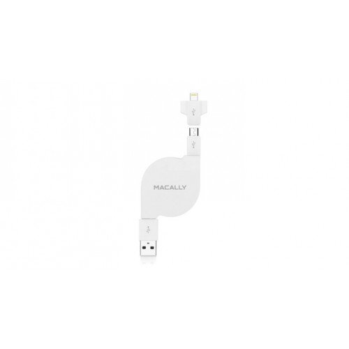 Macally Retractable Sync and Charge Cable with Detachable Tip for both Lightning Devices and Micro USB Devices