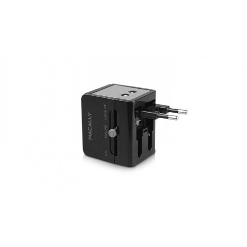 Macally Universal Power Plug Adapter with USB Port - Black