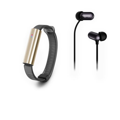Misfit Ray Sport Band + 1More In-Ear Headphones - (Polished)-Stainless Steel Gold-Black Sport Band