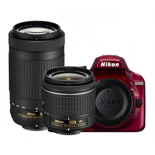 Nikon D3400 Digital SLR Camera - Red - Two Lens Kit
