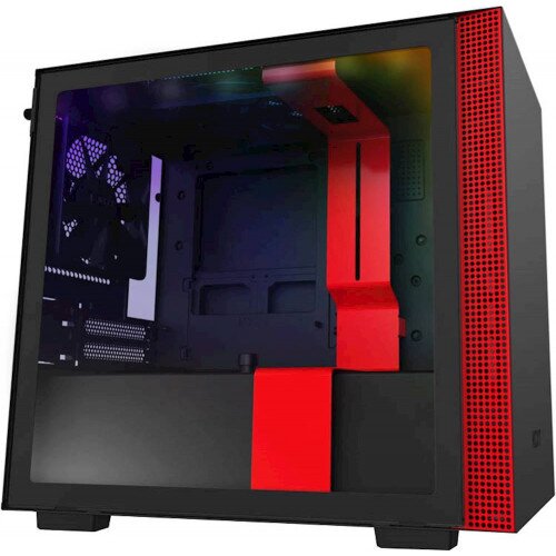 NZXT H210i Mini-ITX Computer Case with Lighting and Fan Control - Matte Black/Red