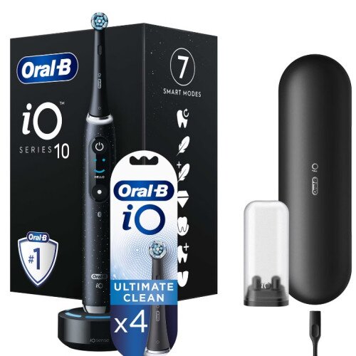 Oral-B iO10 Cosmic Black Electric Toothbrush Charging Travel Case - Black - Toothbrush + 4 Refills