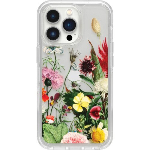 OtterBox iPhone 13 Pro Case Symmetry Series Clear Antimicrobial - Thistles and Thorns (Clear / Flowers Graphic)