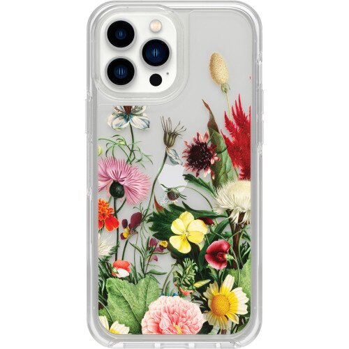 OtterBox iPhone 13 Pro Max Case Symmetry Series Clear Antimicrobial - Thistles and Thorns (Clear / Flowers Graphic)