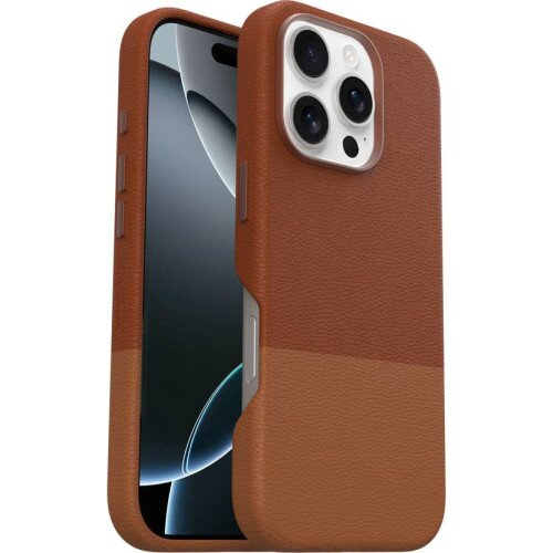 OtterBox Statement Series Cactus Leather Case with MagSafe for iPhone 16 Pro - Sunlit Sienna (Brown)