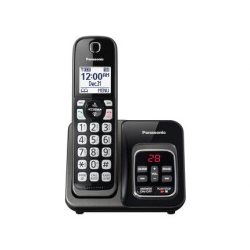 Panasonic Expandable Cordless Phone with Call Block and Answering Machine - 1 Handset - Metallic Black