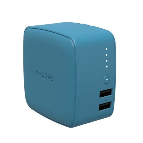 mophie Powerstation Cube 10,000 Portable Battery with Built-in Wall Plug - Blue