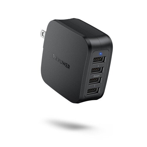 RAVPower 40W 4-Port USB Wall Charger 8A with Foldable Plug - RP-PC026 - Black