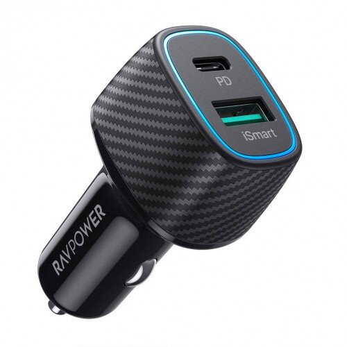 RAVPower 48W Type C Car Charger with 30W Power Delivery and 18W QC 3.0