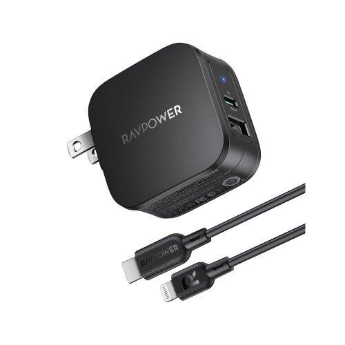 RAVPower MFi Certified PD 30W 2-Port USB C Fast Charger - RP-PC144 - With Cable