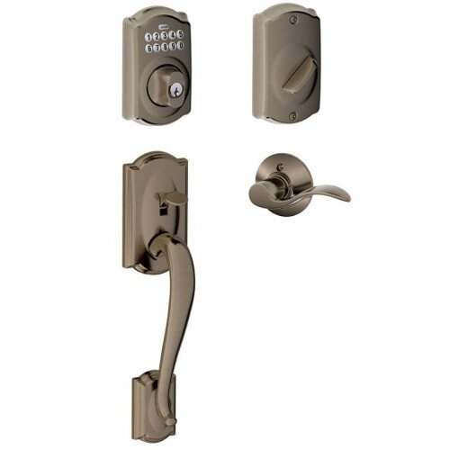 Schlage Camelot Trim Keypad Deadbolt Paired with Camelot Trim Front Entry Handle and Accent Lever - Right Hand - Antique Pewter - 3