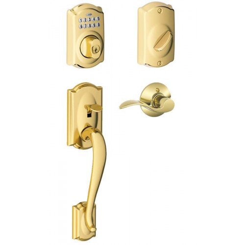 Schlage Camelot Trim Keypad Deadbolt Paired with Camelot Trim Front Entry Handle and Accent Lever