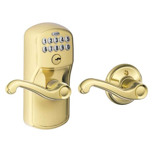 Schlage Keypad Lever with Plymouth Trim and Flair Lever with Auto Lock