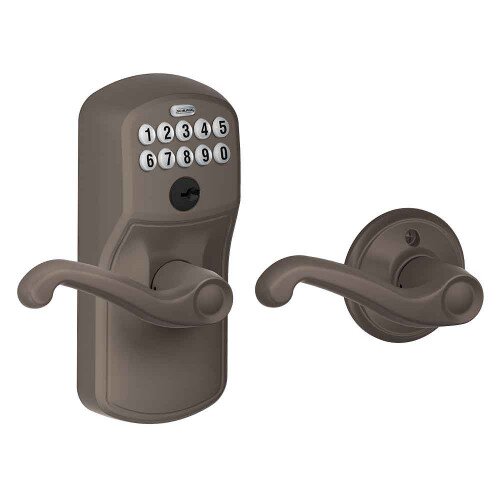 Schlage Keypad Lever with Plymouth Trim and Flair Lever with Auto Lock - Oil Rubbed Bronze