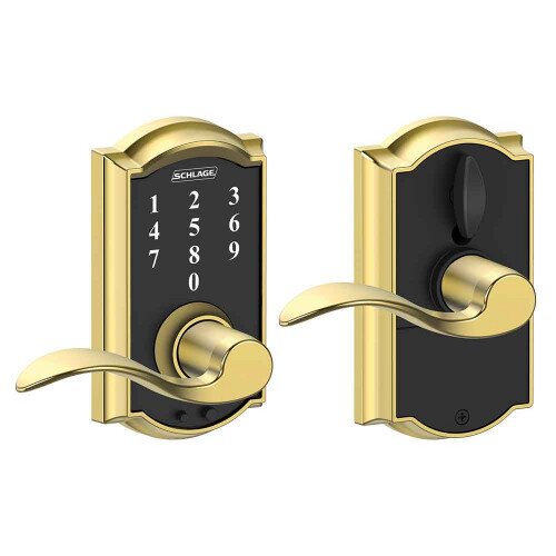 Schlage Touch Keyless Touchscreen Lever with Camelot Trim and Accent Lever - Bright Brass