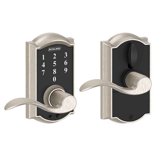 Schlage Touch Keyless Touchscreen Lever with Camelot Trim and Accent Lever - Satin Nickel