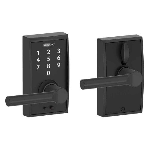 Schlage Touch Keyless Touchscreen Lever with Century Trim and Broadway Lever - Matte Black