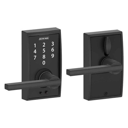 Schlage Touch Keyless Touchscreen Lever with Century Trim and Latitude Lever - Matte Black