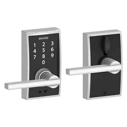 Schlage Touch Keyless Touchscreen Lever with Century Trim and Latitude Lever - Satin Chrome