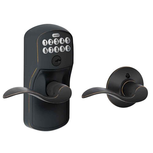 Schlage Keypad Lever with Plymouth Trim and Accent Lever with Auto Lock - Aged Bronze