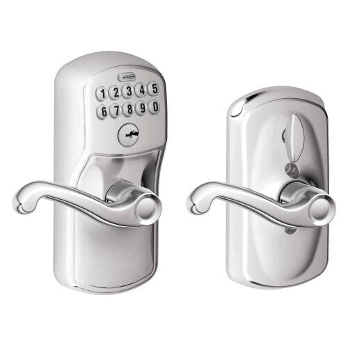 Schlage Keypad Lever with Plymouth Trim and Flair Lever with Flex Lock - Bright Chrome