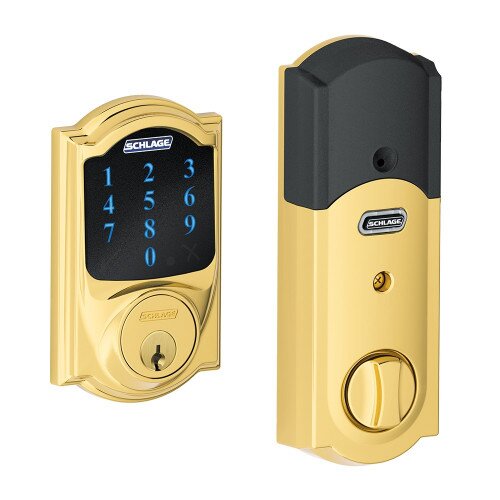 Schlage Connect Touchscreen Deadbolt with Alarm with Camelot Trim - Bright Brass