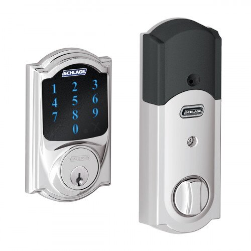 Schlage Connect Touchscreen Deadbolt with Alarm with Camelot Trim - Bright Chrome