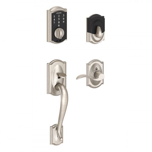 Schlage Touch Keyless Touchscreen Deadbolt with Camelot Trim Paired with Camelot Handleset and Accent Lever with Camelot Trim