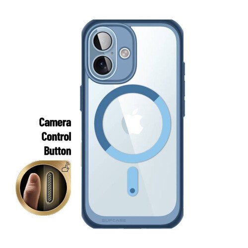 SUPCASE 6.1 inch Unicorn Beetle MAG Slim Clear MagSafe Camera Control Button Case for iPhone 16 - Blue