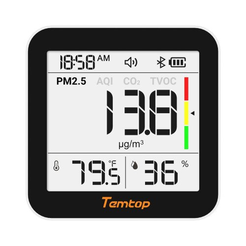 Temtop M10+ 6-in-1 CO2, PM2.5, VOC Detection, Air Quality Monitor