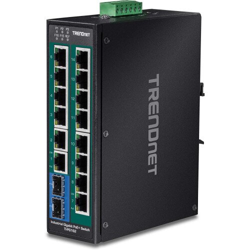 TRENDnet 16-Port Industrial Gigabit PoE+ DIN-Rail Switch