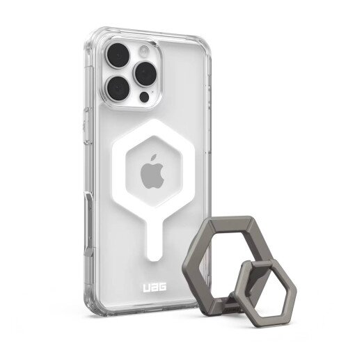 Urban Armor Gear Plyo MagSafe Ice White Case + Titanium Ring Stand for iPhone 16 Pro Max