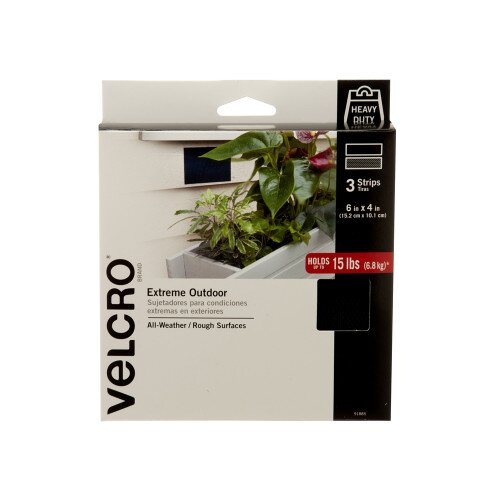 VELCRO Brand Extreme Outdoor fastener - 6in x 4in Wide Strips, 3 Sets - Strips - Black