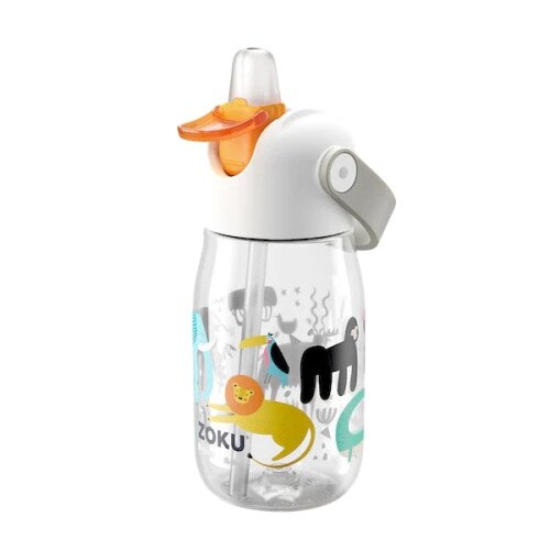 Zoku Kids Flip Straw Bottle - Clear Safari