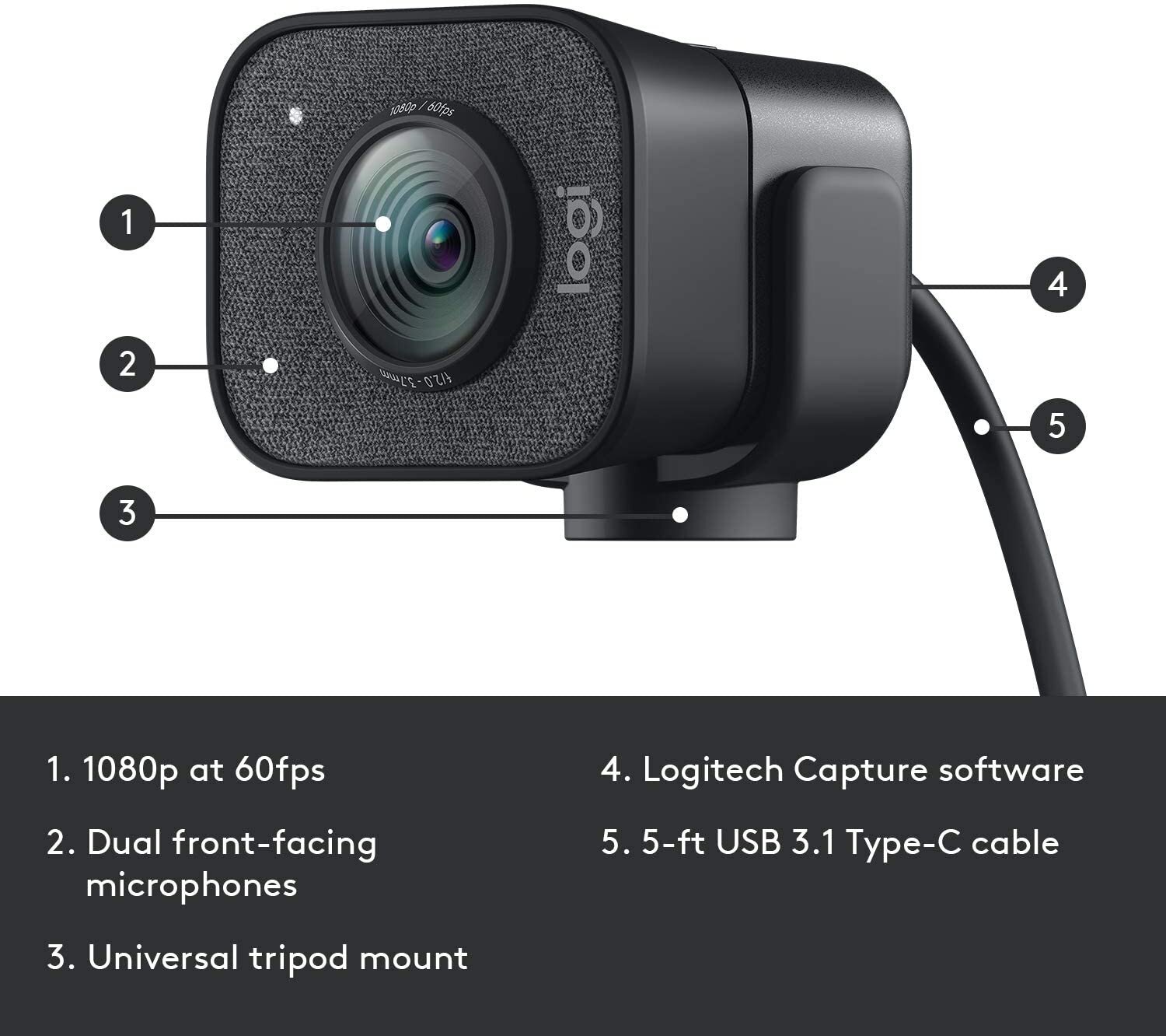 Buy Logitech StreamCam Full HD Streaming Webcam - Graphite online in ...