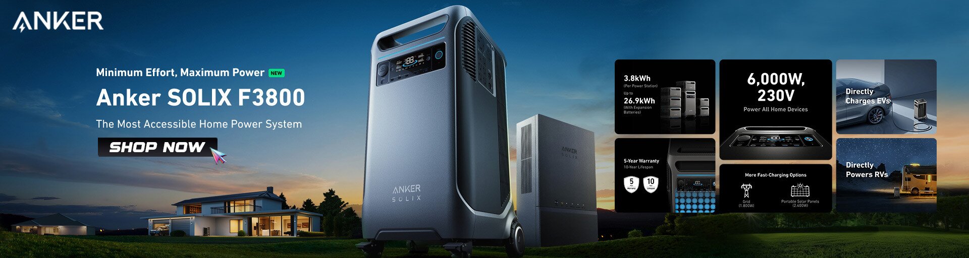 Anker SOLIX F3800 Portable Power Station - 3,840Wh 6,000W